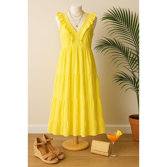 Hatley Women's Yellow Swiss Dots Smocked Ruffles Aria Midi Dress Size M 100% Cotton