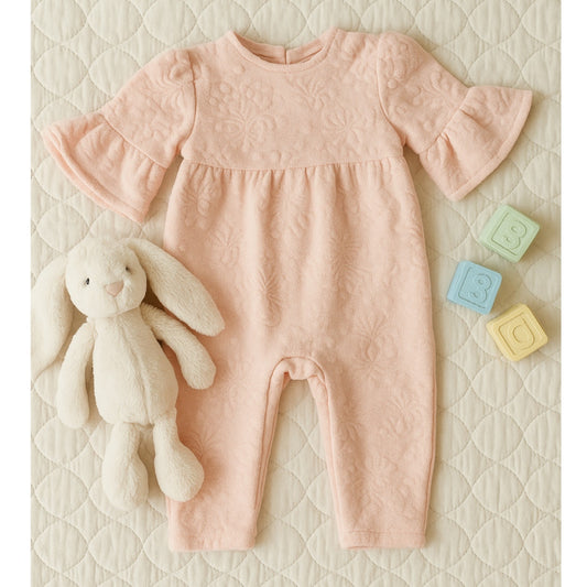 Janie and Jack Baby Girl Quilted One-Piece Jacquard Romper Strawberry Pink | Size 6-12M