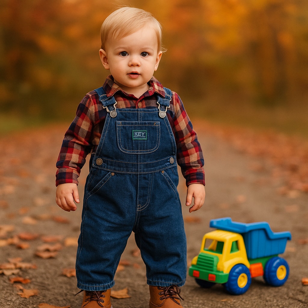 Key Infant Bib Overalls - Dark Cotton Denim - Leg Snaps | Size 18 Months
