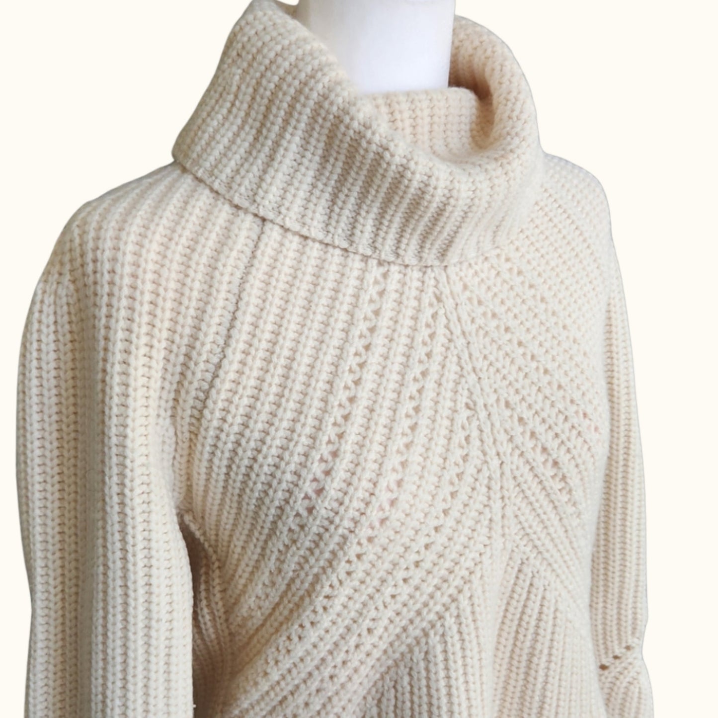 Cece Funnel Neck Wool Turtleneck Cream Sweater | Women's S