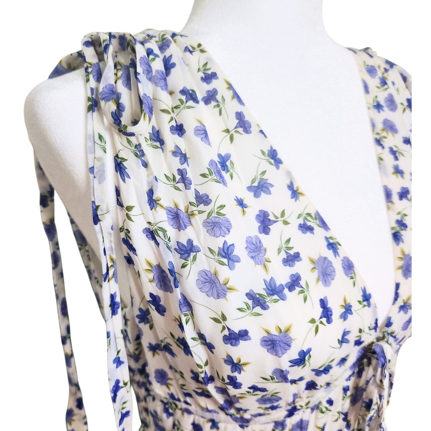 Shoshanna Helena Dress | Blue Floral Midi | Size 8 | Sleeveless Lightweight Viscose