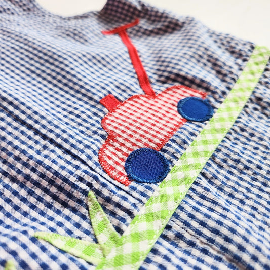 Funtasia! Too Dallas Vintage 90s Lawn Mower & American Flag Reversible Shortalls