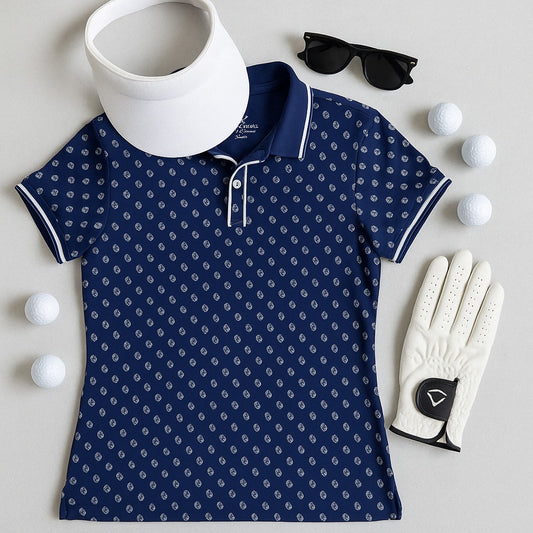 🐳 Vineyard Vines Women’s Performance Polo Navy Blue Geometric Print Size Large