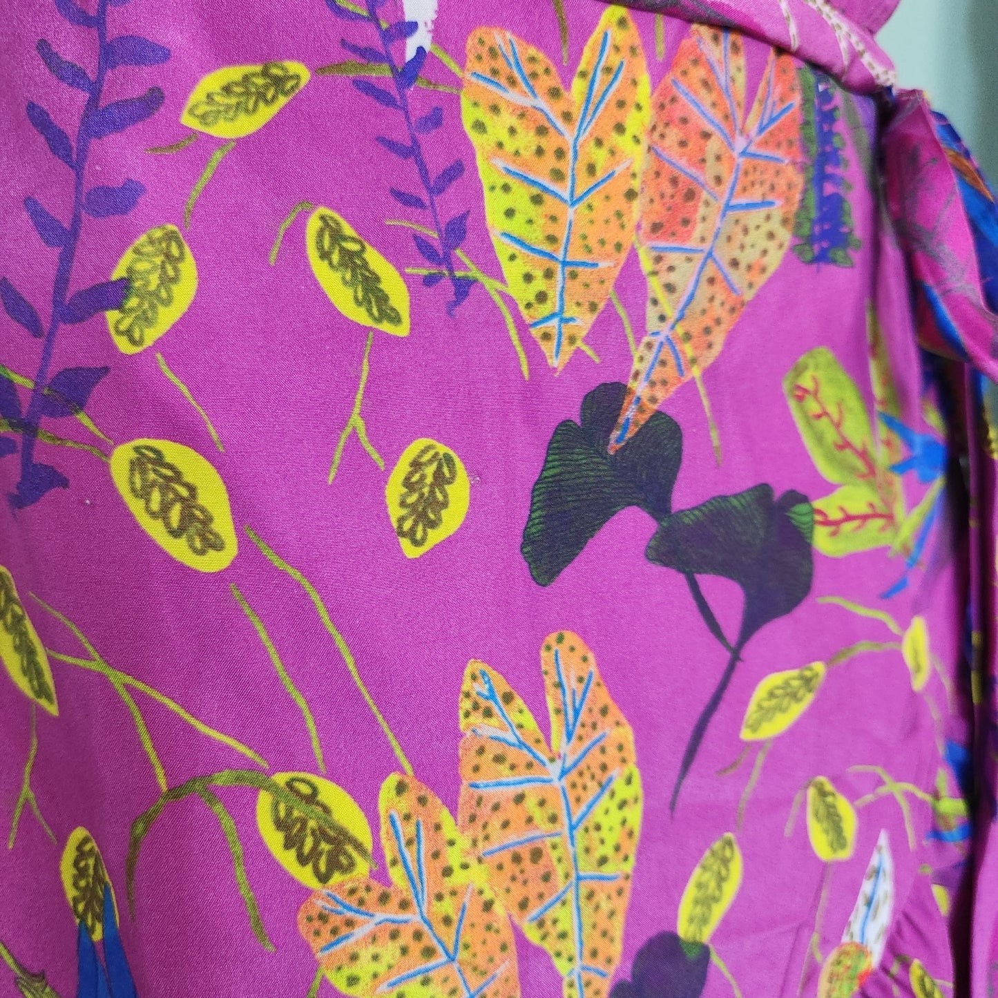 Tanya Taylor Dita Silk Wrap Ruffle Dress – Jungle Leaves Purple – Size 8