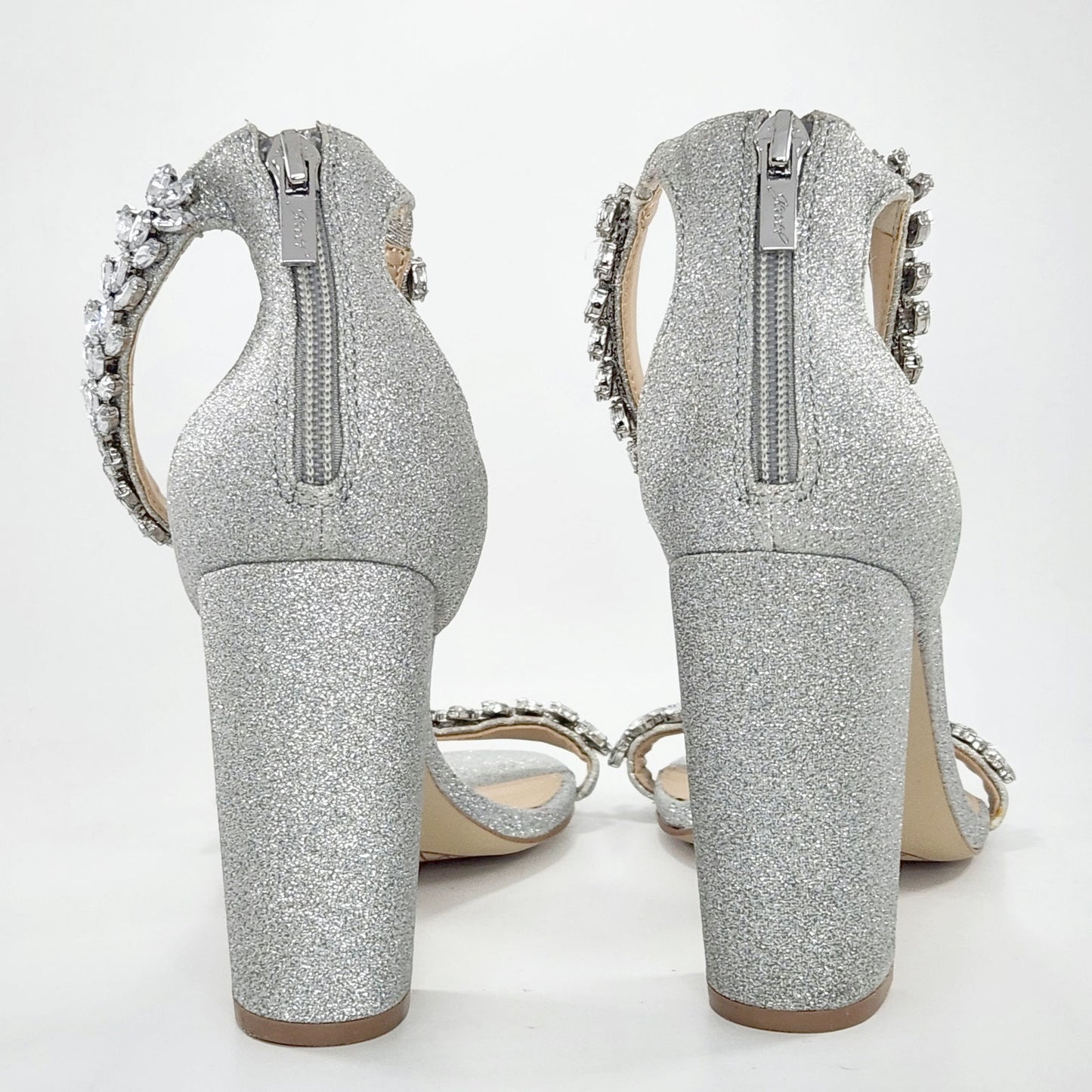 Jewel by Badgley Mischka Women’s Mayra Ankle Strap Evening Shoes – Silver – Size 9.5