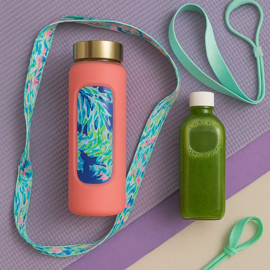 Lilly Pulitzer Coral Glass Water Bottle with Silicone Sleeve – Reusable & Eco-Friendly | Home