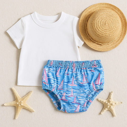 Lilly Pulitzer Sailboat Bloomers Diaper Cover Zanzibar Blue Boatylicious Print | Baby Size 12-18M