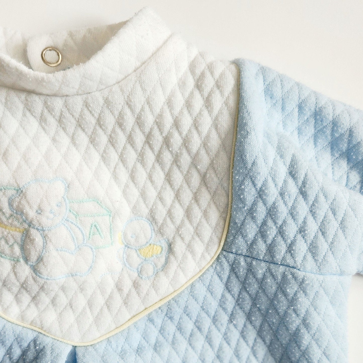 Vintage 1980s LéRoi Kov.R.Alls Blue Quilted Baby Sleeper | Teddy Bear & Duck Embroidery | Size 0-3 Months | Made in USA