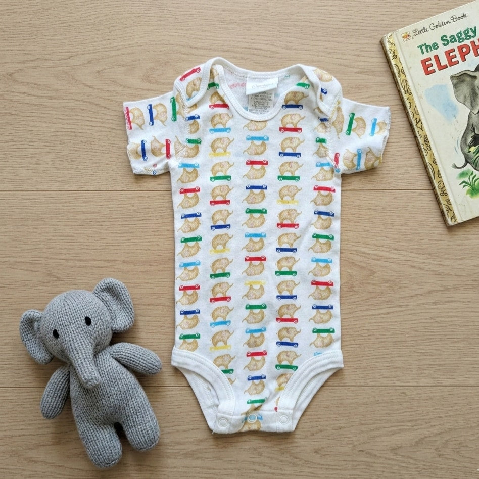 Vintage 1990s Carter's Elephant on Skateboard Baby One-Piece Bodysuit 6-9M