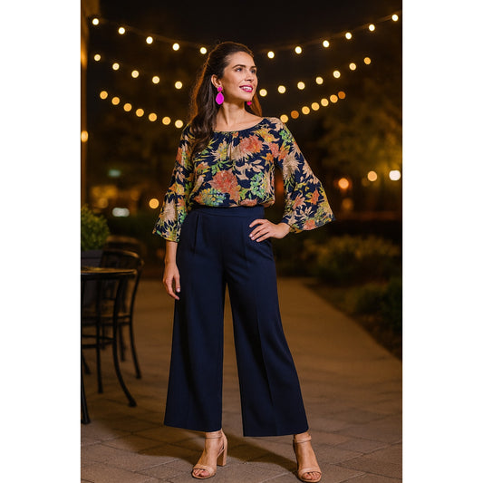 🌸 Cable & Gauge Off-Shoulder Mesh Floral Blue Blouse – Women's Size Medium