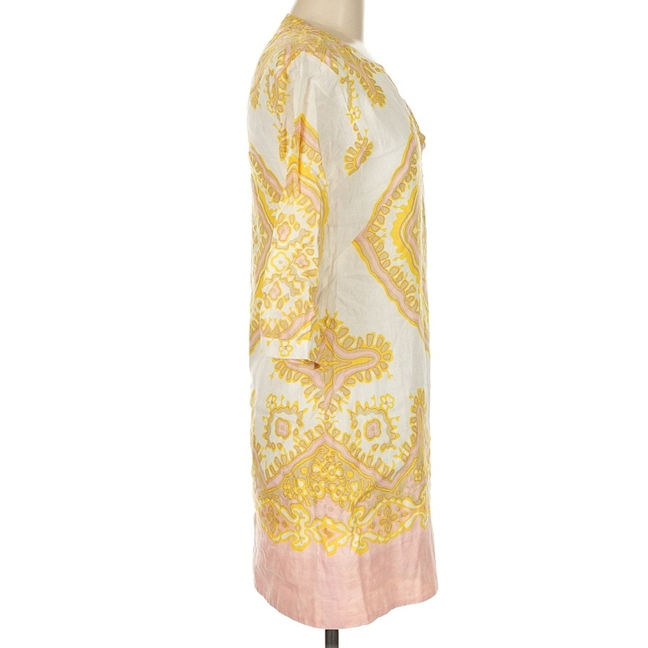 J.Crew Linen Boho Tunic Dress Women’s Size 2 Pink Yellow Ivory 3/4 Sleeve Lined