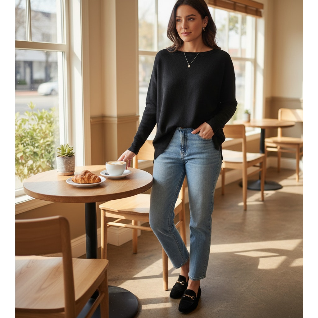 100% Merino Wool Black Tunic Sweater | Women's M | Italian Yarn