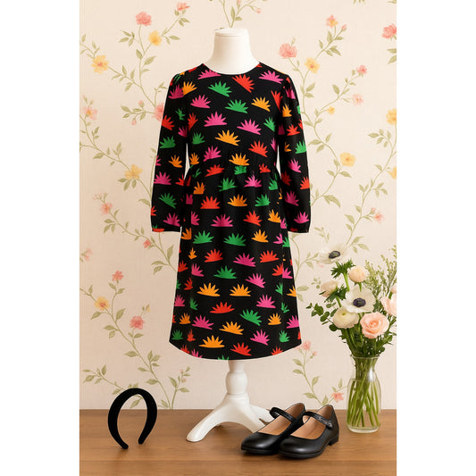 Stella McCartney Girls Black Colorblock Sunburst Print Hedgehog Dress Size 14