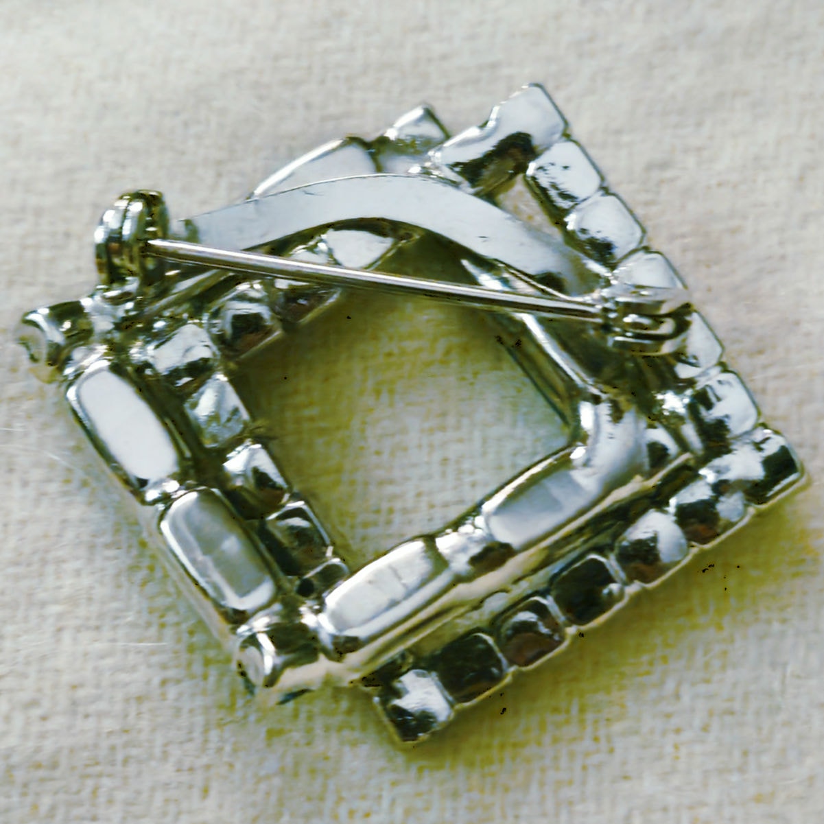 Vintage Art Deco Square Blue Rhinestone Brooch | Mid Century Statement Pin