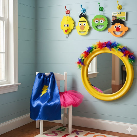 🧡 Sesame Street Felt Masks Set of 4 – Big Bird, Oscar the Grouch, Bert, and Ernie – Kids Dress-Up Party Favors Halloween