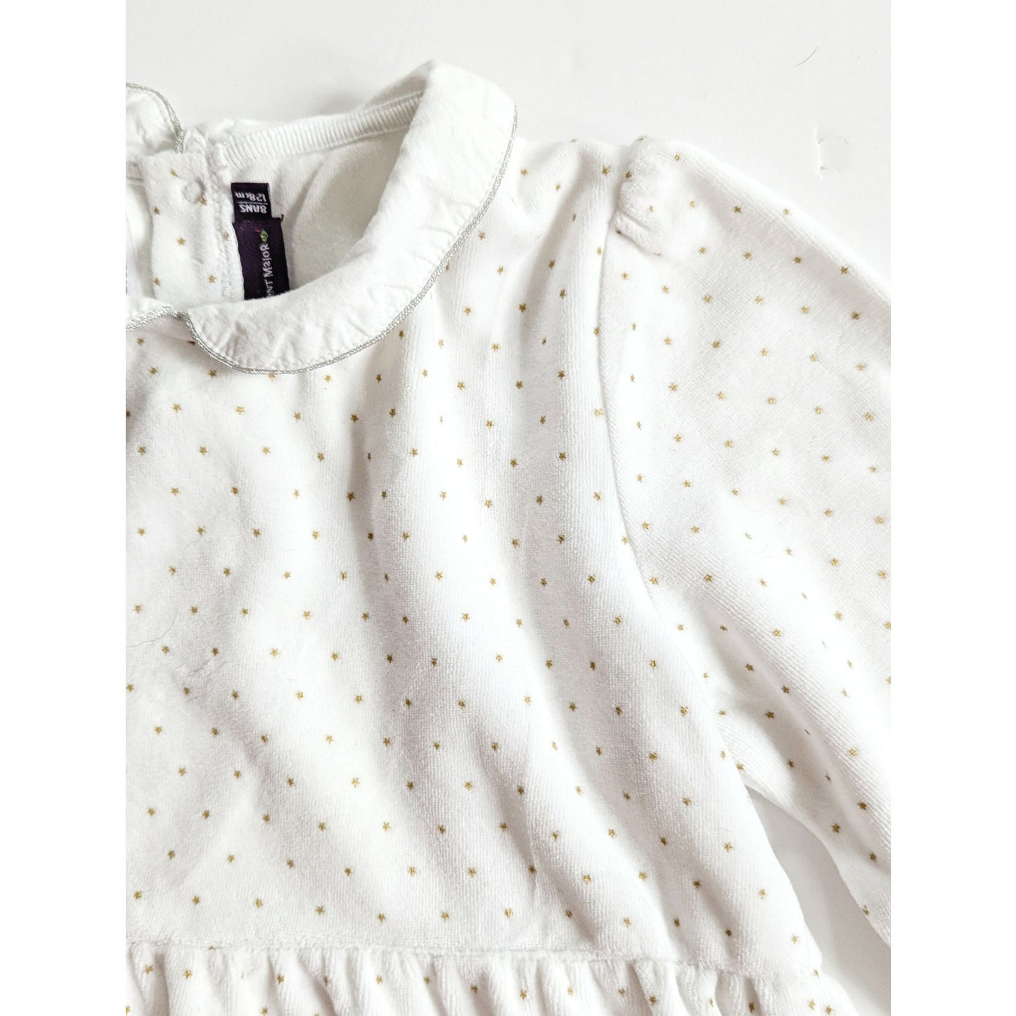 🎄 Sergent Major Long Sleeve White Gold Star Velour Holiday Dress – Girls Size 8 (128 cm)