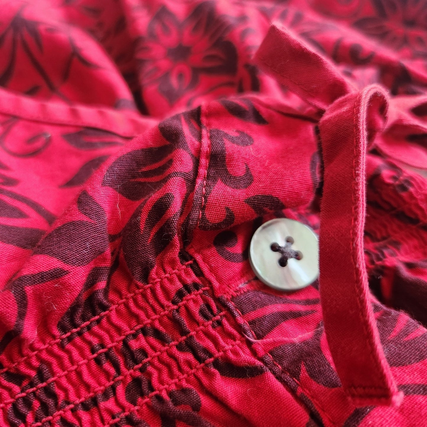 Red Floral Scroll Wrap Dress | Long Bell Sleeves | Girls Size 5