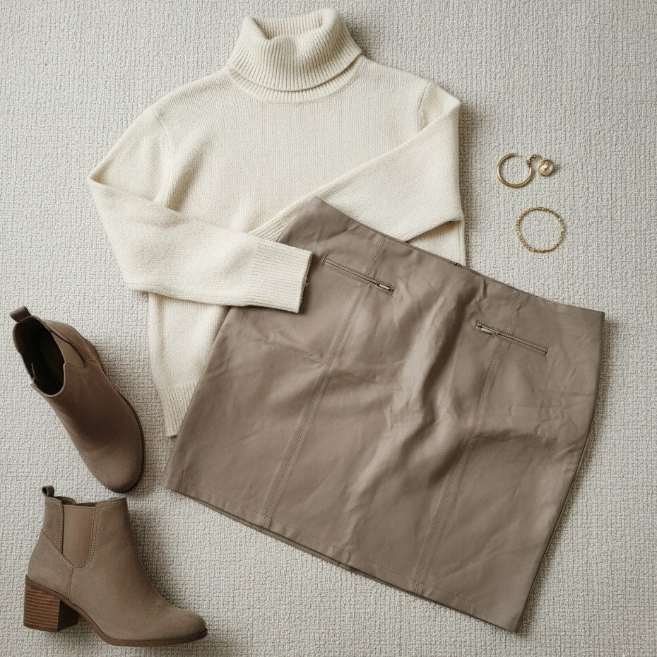 Faux Leather Pencil Skirt | Taupe | Women's 26W