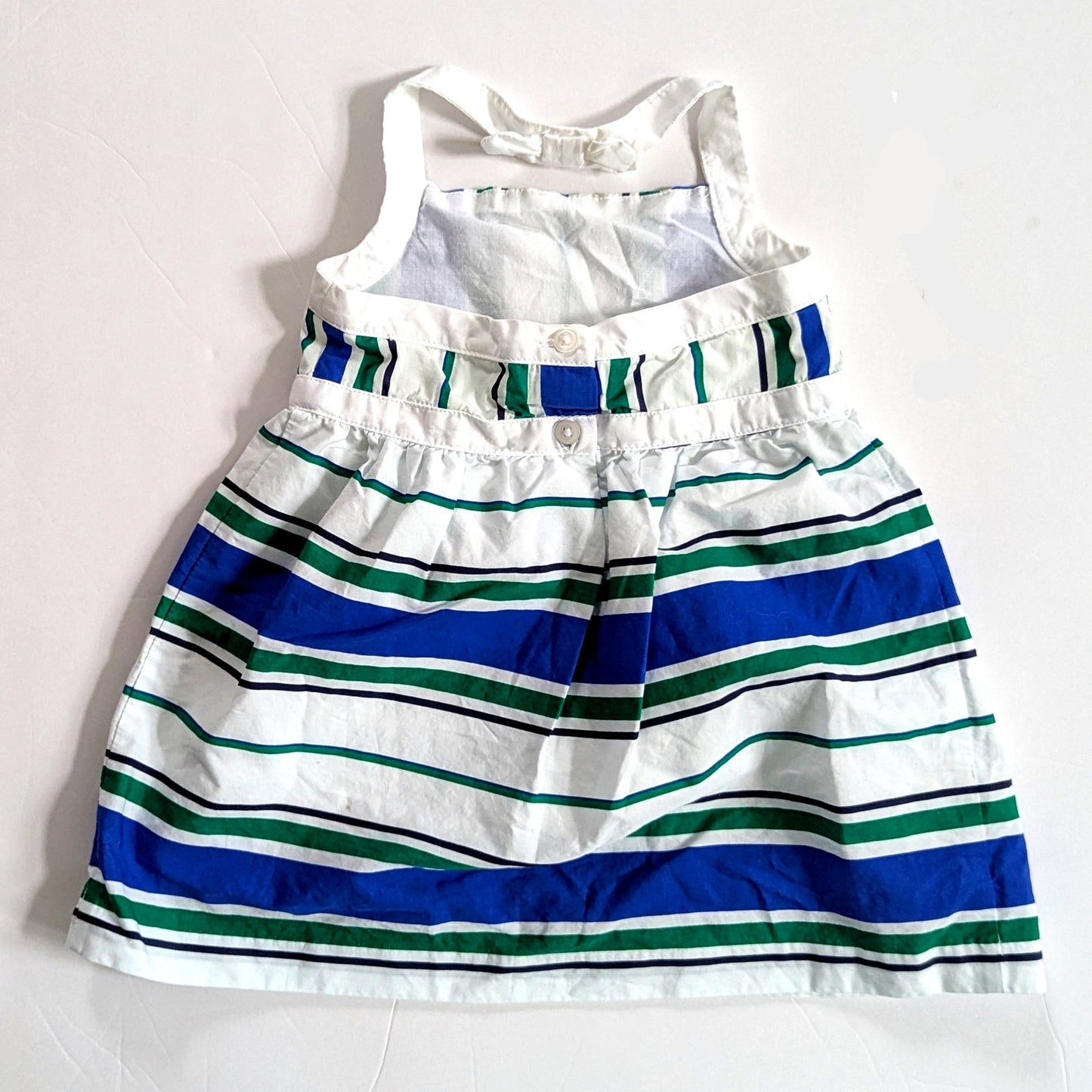Janie and Jack Meadow Green & Blue Striped Poplin Halter Dress Size 6-12 months