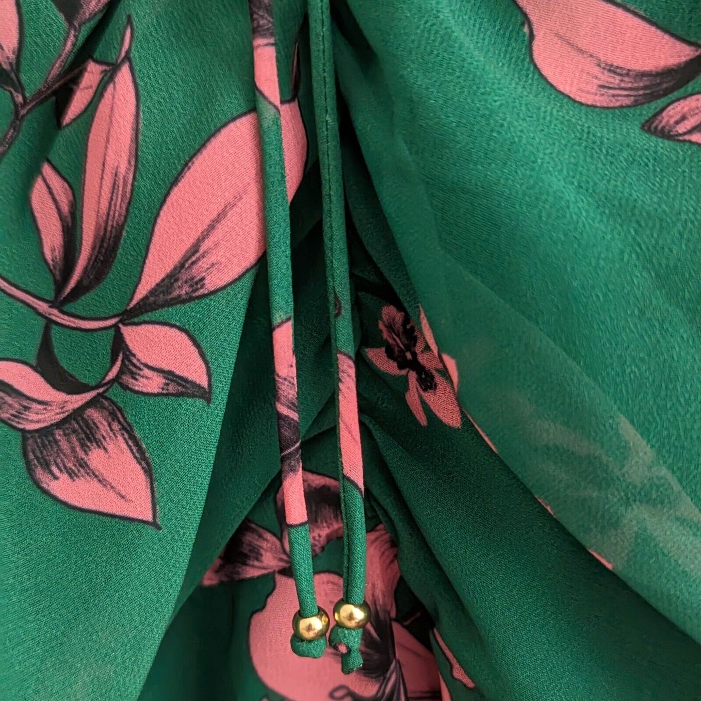 Sam Edelman Green Pink Floral High Neck Ruffle Dress Women's Size 2 Wedding Guest Party Travel