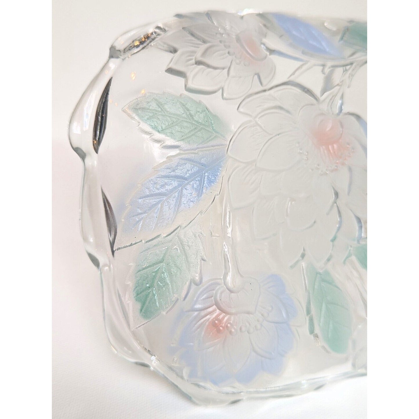 Vintage 1990s Crystal Clear Studios Frosted Pastel Lotus Flower Tray