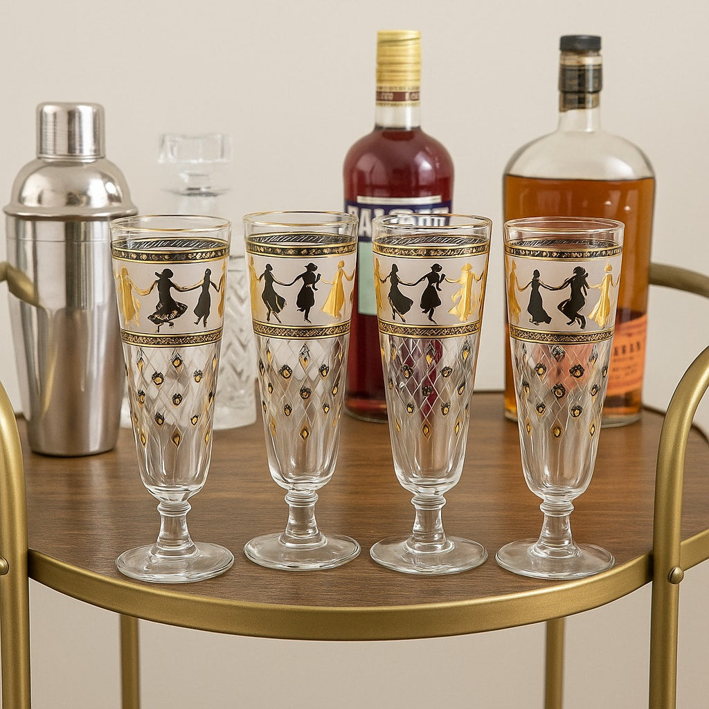 Set of 4 Vintage Aldon Greek Goddess Gold Atomic Barware Pilsner Glasses | MCM 1950s | Home Decor