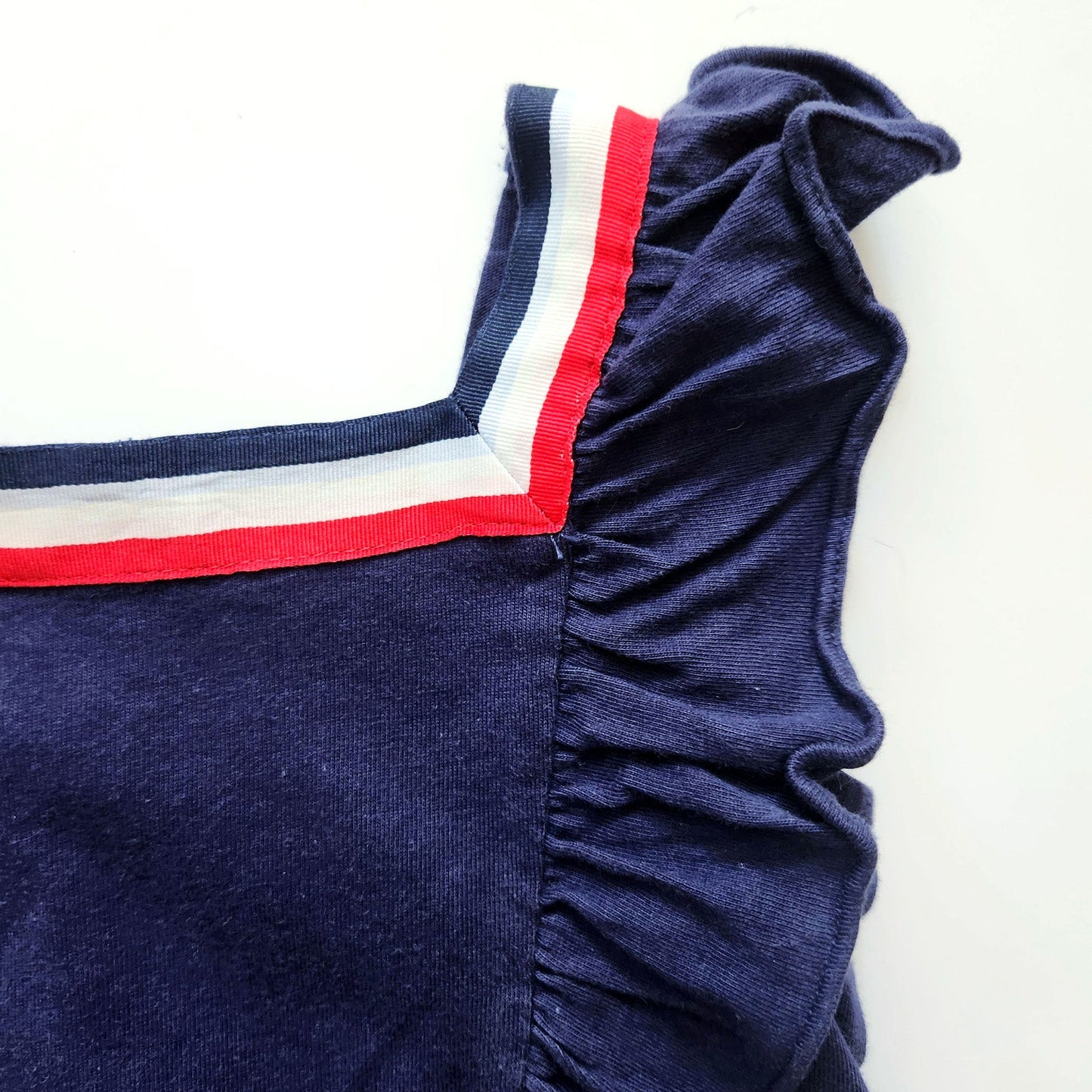 Janie and Jack Navy w/ Red White & Blue Ribbon Flutter Sleeve Girls Top Size 3