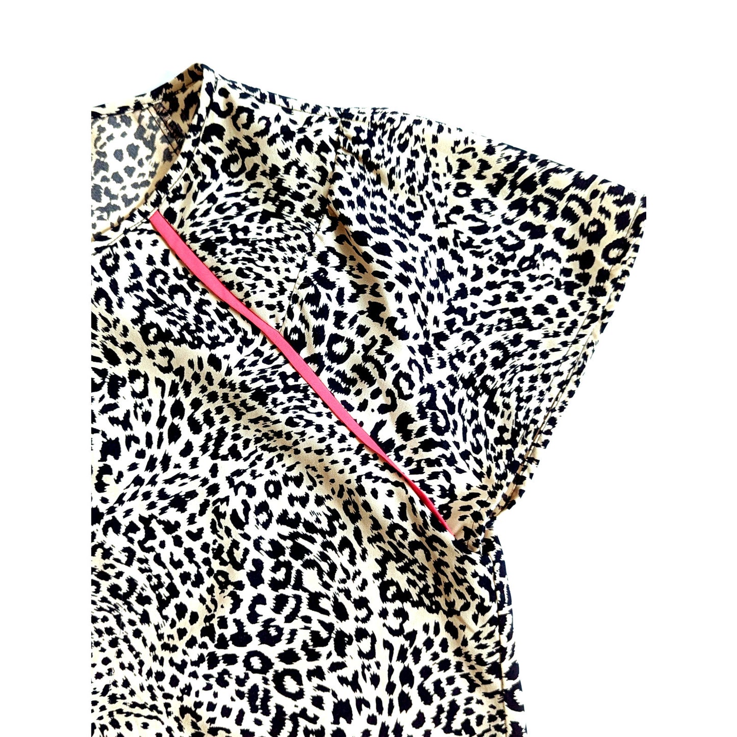 Navy Cheetah Print Keyhole Silky Blouse | Women's M