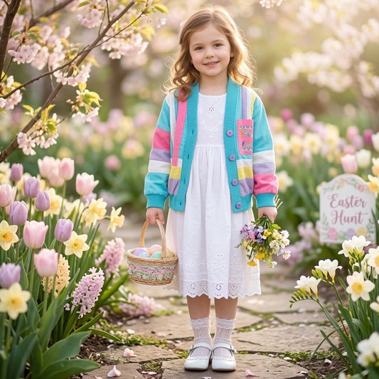 Vintage 1980s French Toast Easter Egg Jacket | Colorblock Turquoise Pink Yellow | Embroidered | Kids Size 6
