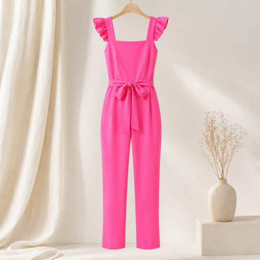 Lilly Pulitzer Women's Eppley Jumpsuit Flutter Sleeve Prosecco Pink | Size 14