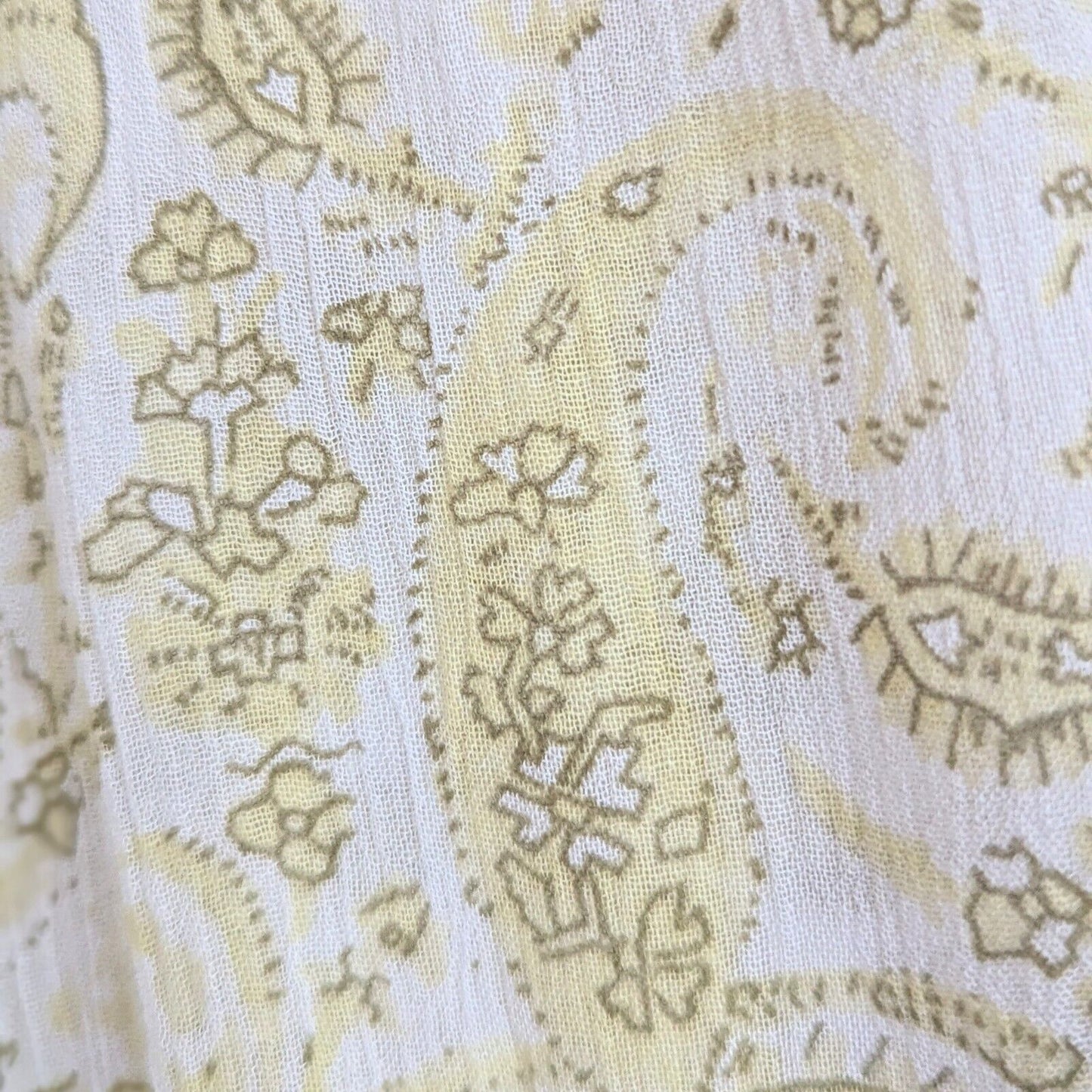 Lucky Brand Yellow Paisley Boho Midi Dress | Women's Size L | Short Flutter Sleeves Lightweight Summer