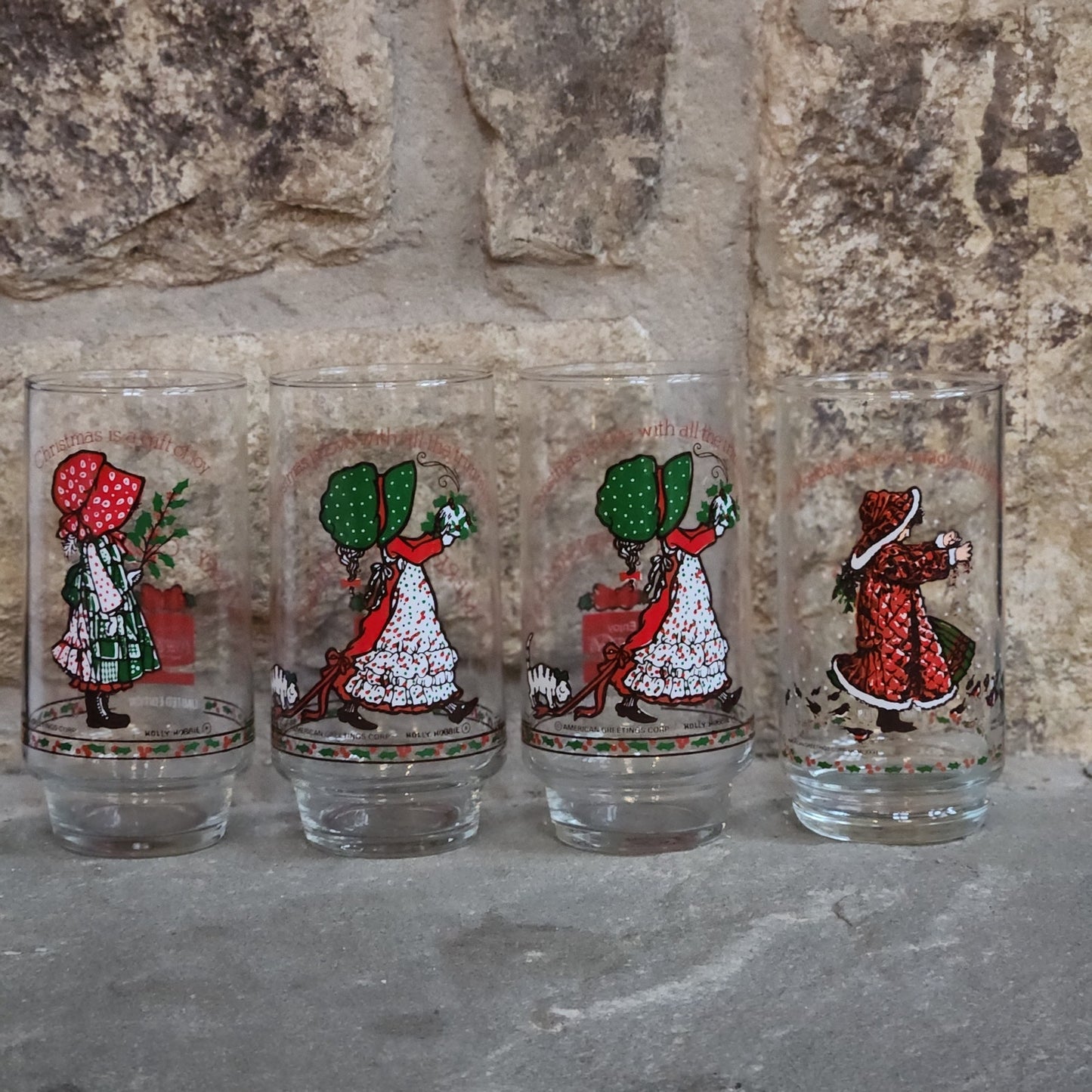 Vintage Holly Hobbie Coca-Cola Christmas Glasses – Limited Edition 1970s/1981 Tumblers | American Greetings Holiday Collectibles | Set of 4