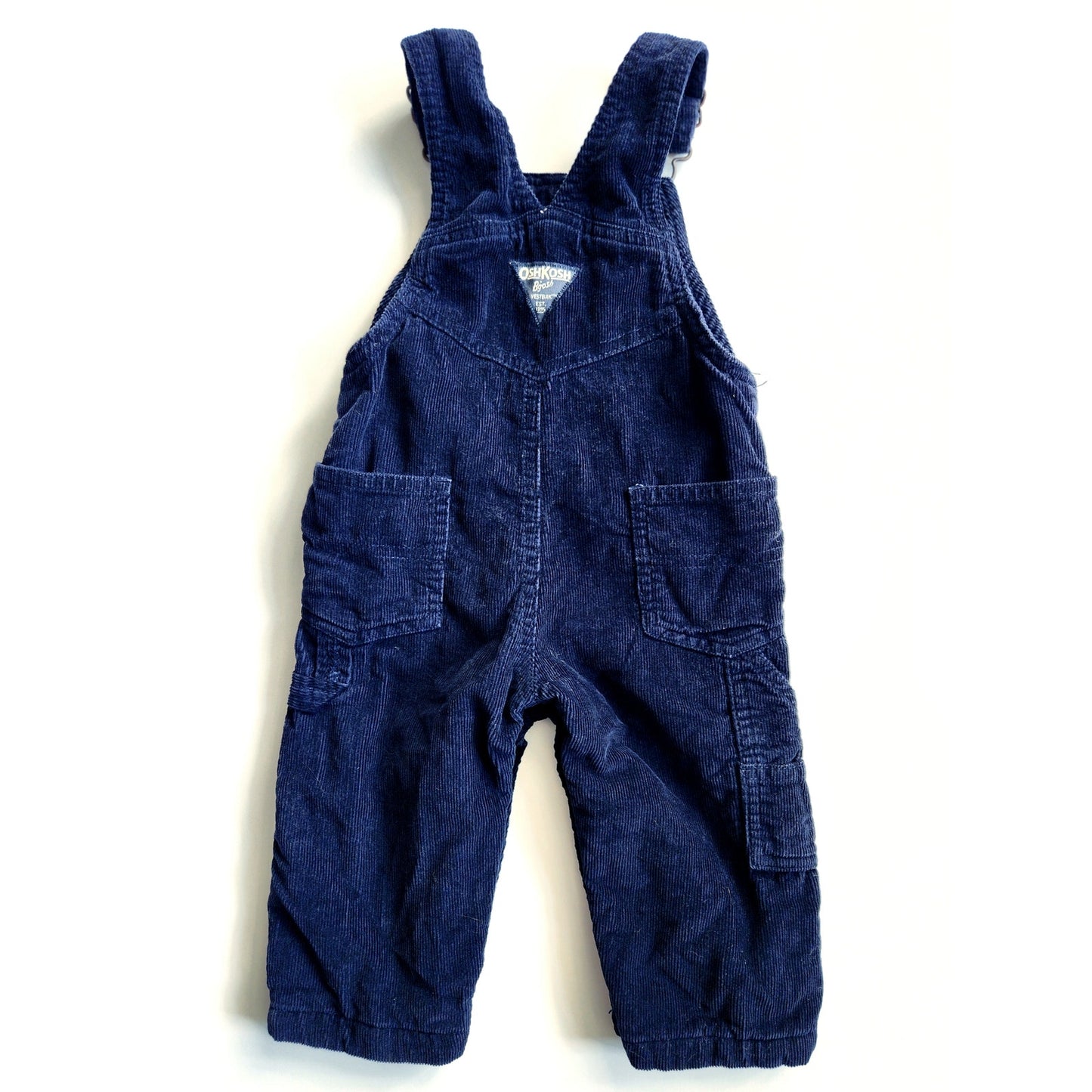 Oshkosh B'gosh Navy Blue Corduroy Overalls Plaid Flannel Lined Size 9-12 months