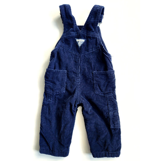Oshkosh B'gosh Navy Blue Corduroy Overalls Plaid Flannel Lined Size 9-12 months