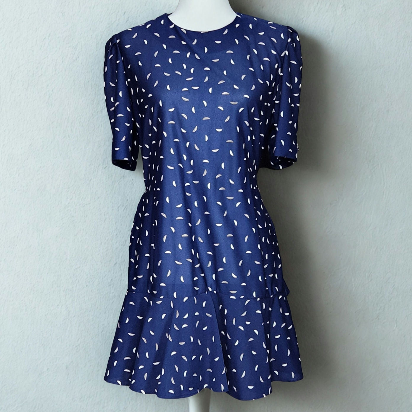 Jenny Vintage 1980s Women's Navy Drop Waist Dress w/ Detachable Flounce Size 12 (fits 8)