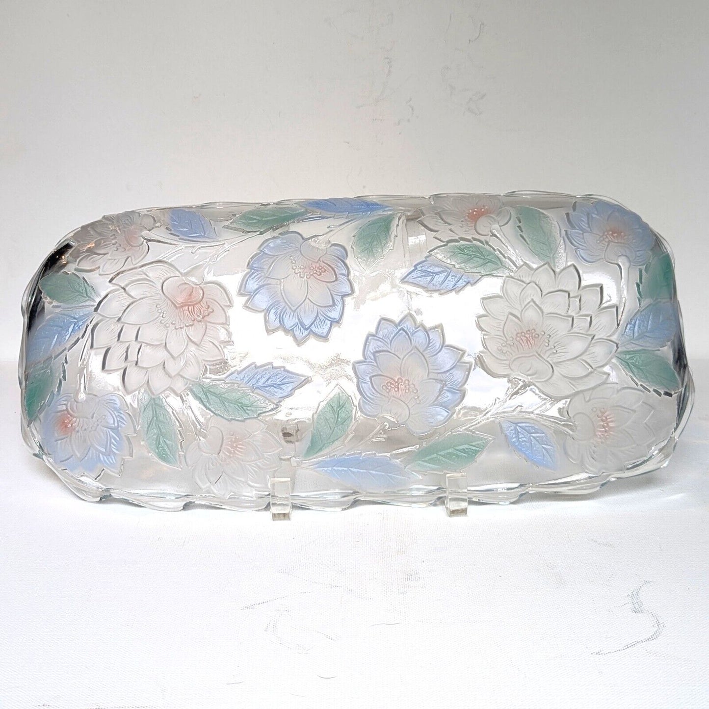 Vintage 1990s Crystal Clear Studios Frosted Pastel Lotus Flower Tray