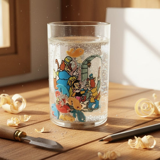 Vintage 90s Kids Pinocchio Geppetto & Figaro Disney Glitter Snow Globe Cup / Tumbler