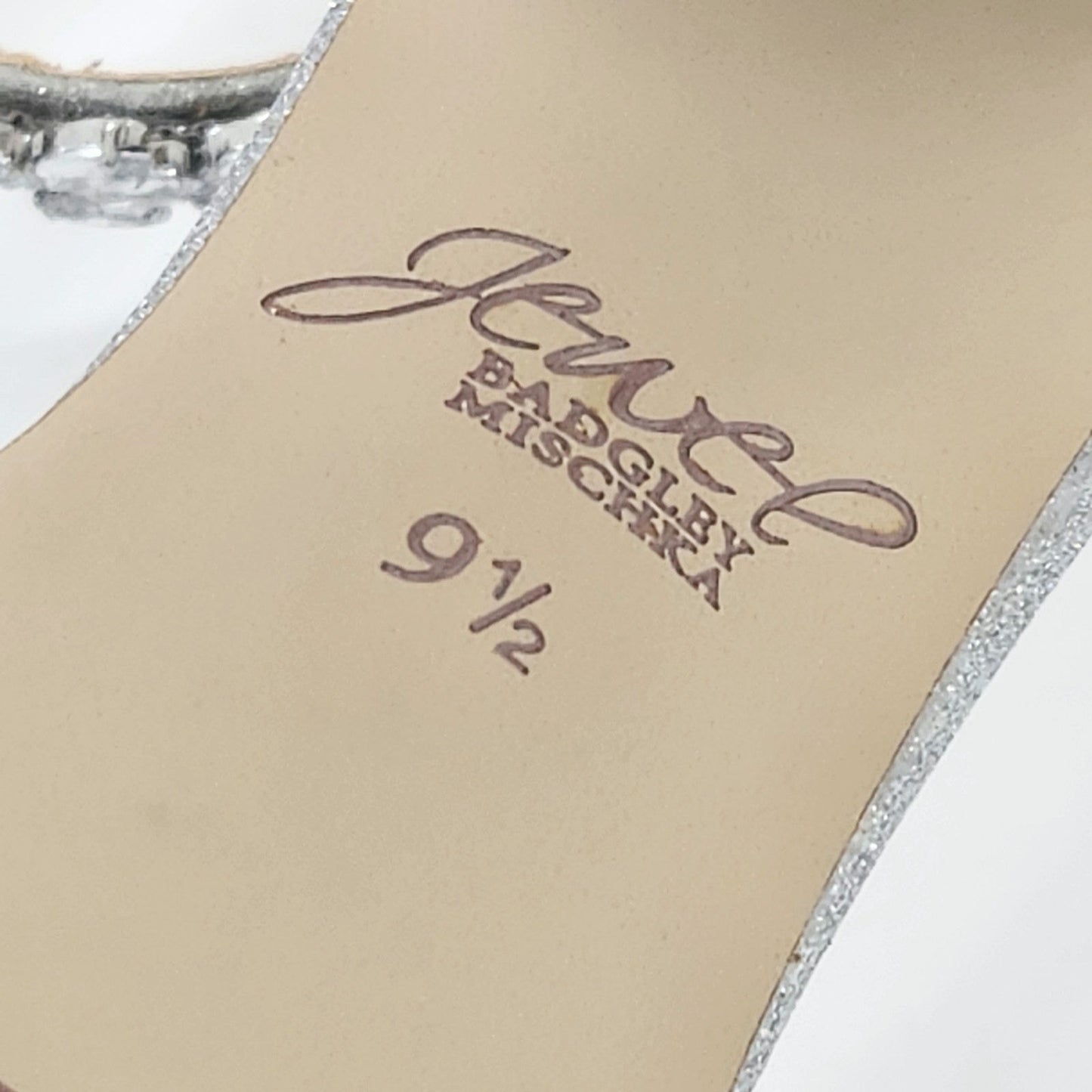 Jewel by Badgley Mischka Women’s Mayra Ankle Strap Evening Shoes – Silver – Size 9.5