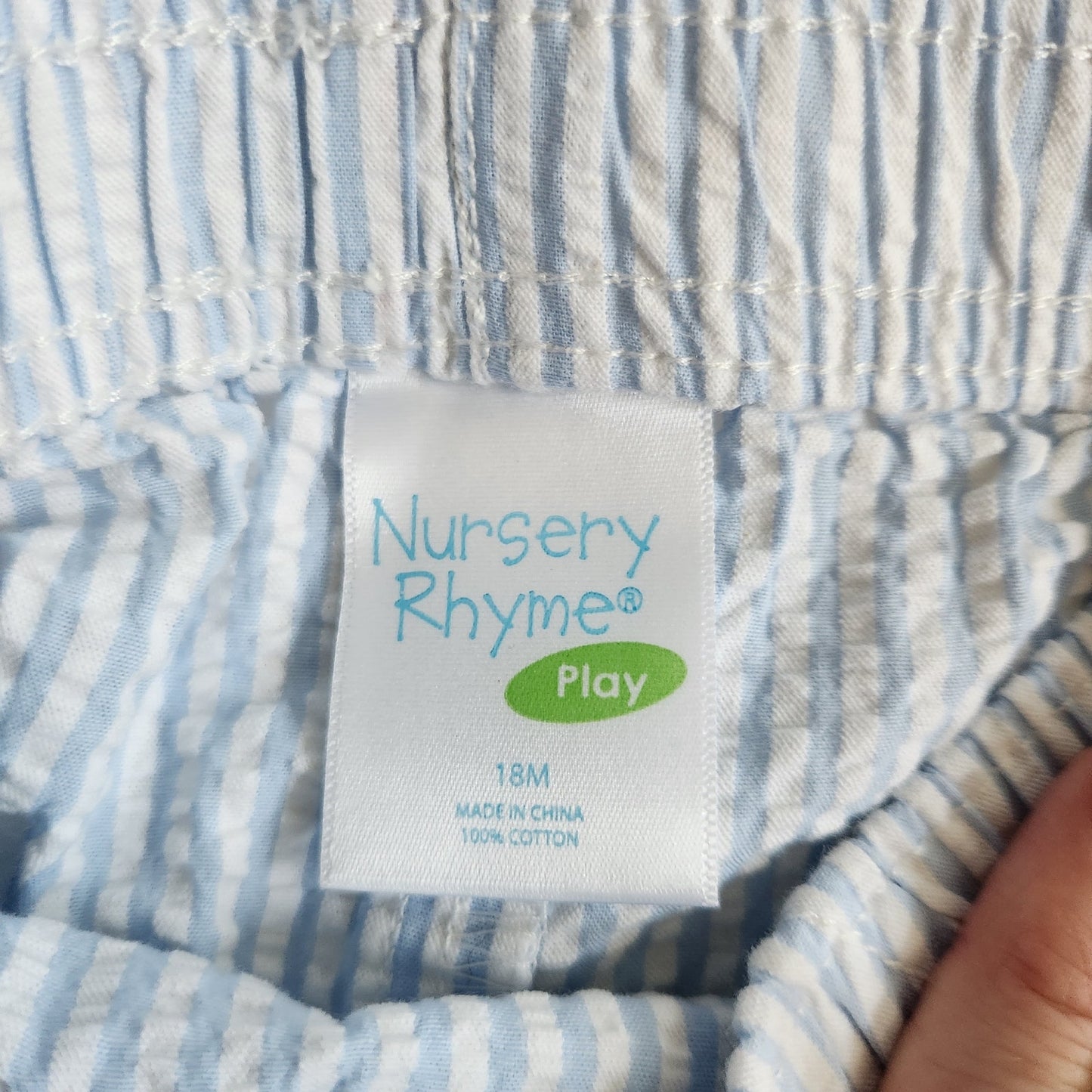 Nursery Rhyme Play Blue & White Striped Seersucker Whale Shorts Size 18 Months