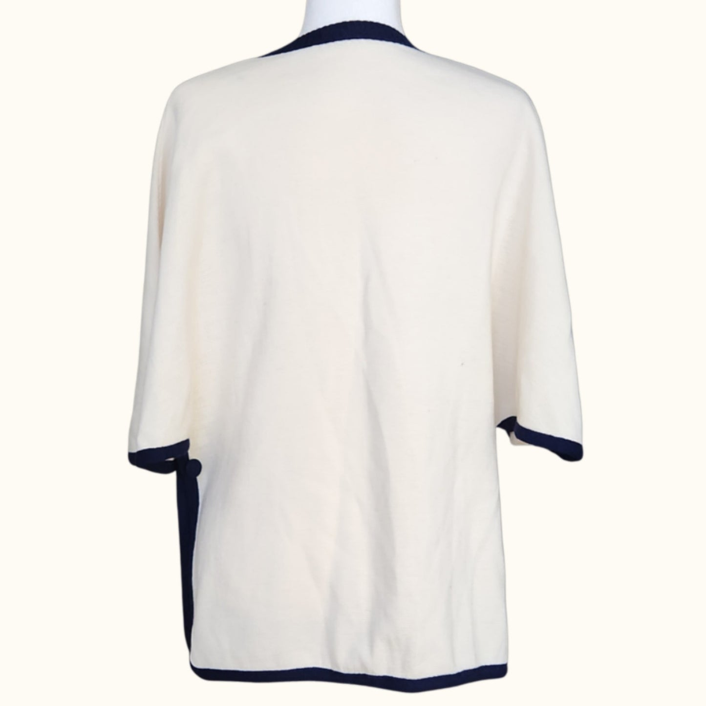 Retro-Inspired Cream Cape Jacket with Navy Trim | Classic Mod Style | Open Front