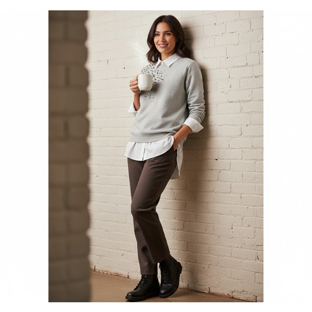 Embellished Gray Crewneck Sweatshirt | Smoky Silver Studs | Women's L