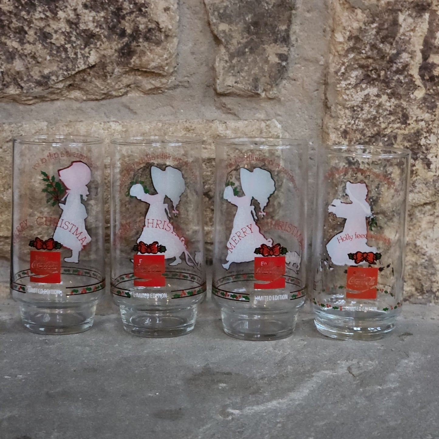 Vintage Holly Hobbie Coca-Cola Christmas Glasses – Limited Edition 1970s/1981 Tumblers | American Greetings Holiday Collectibles | Set of 4