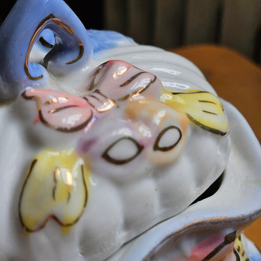 Vintage Porcelain Crane Trinket Box | 1970s Pastel Blue Lidded Dish | Cottage Vanity Decor