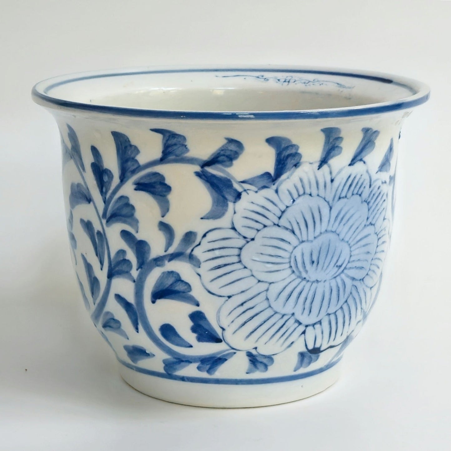 1980s Blue & White Ceramic Planter Pot
