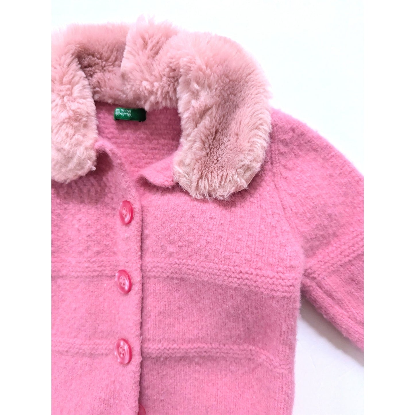 United Colors of Benetton Pink Wool Fur Cardigan | Made in Italy | Girls Size XS 4T / 110 cm
