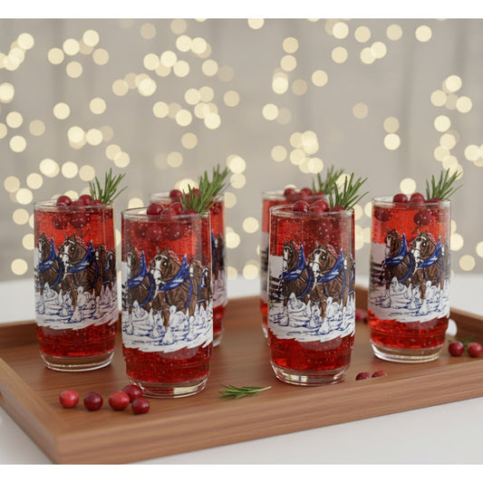 1995 Budweiser “Clydesdales Winter Scene” Highball Glasses – Set of 6