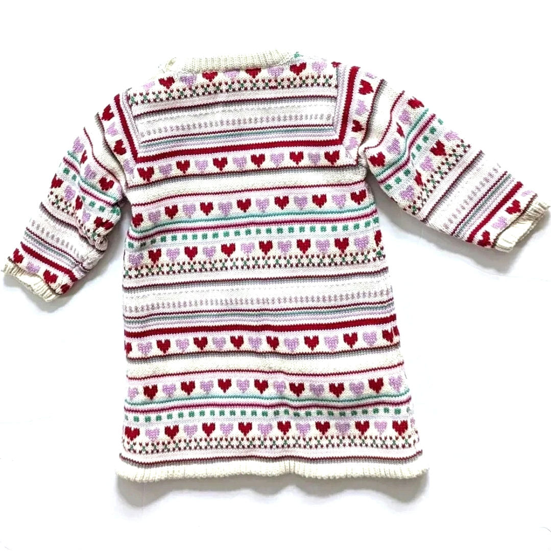 Fair Isle Heart Cotton Knit Sweater Dress – Size 12–18 Months