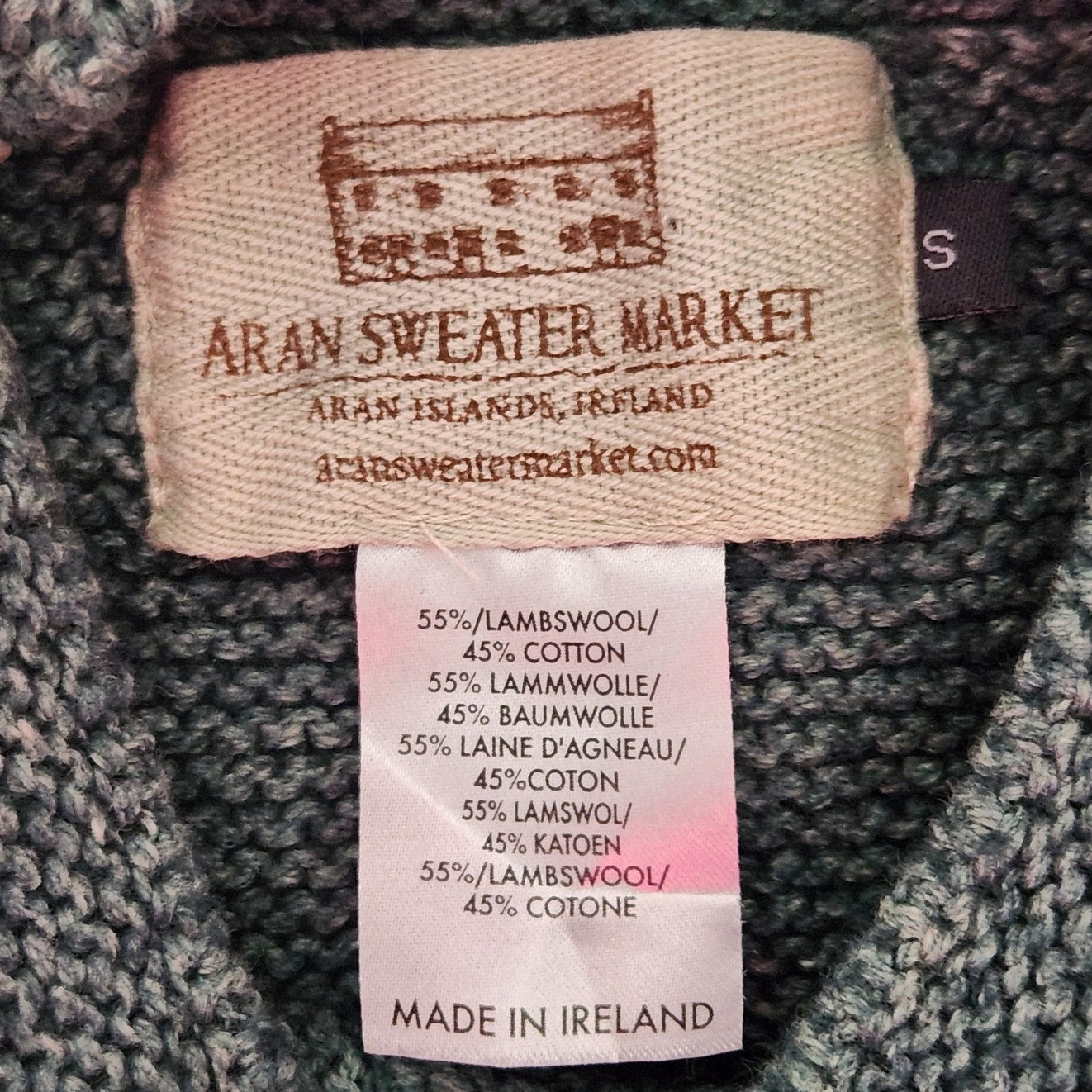 Green Cable Knit Wool Blend Sweater | Made in Ireland | Women's S