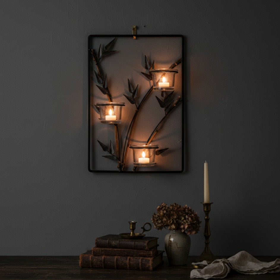 Vintage Bamboo & Metal Wall Candle Holder