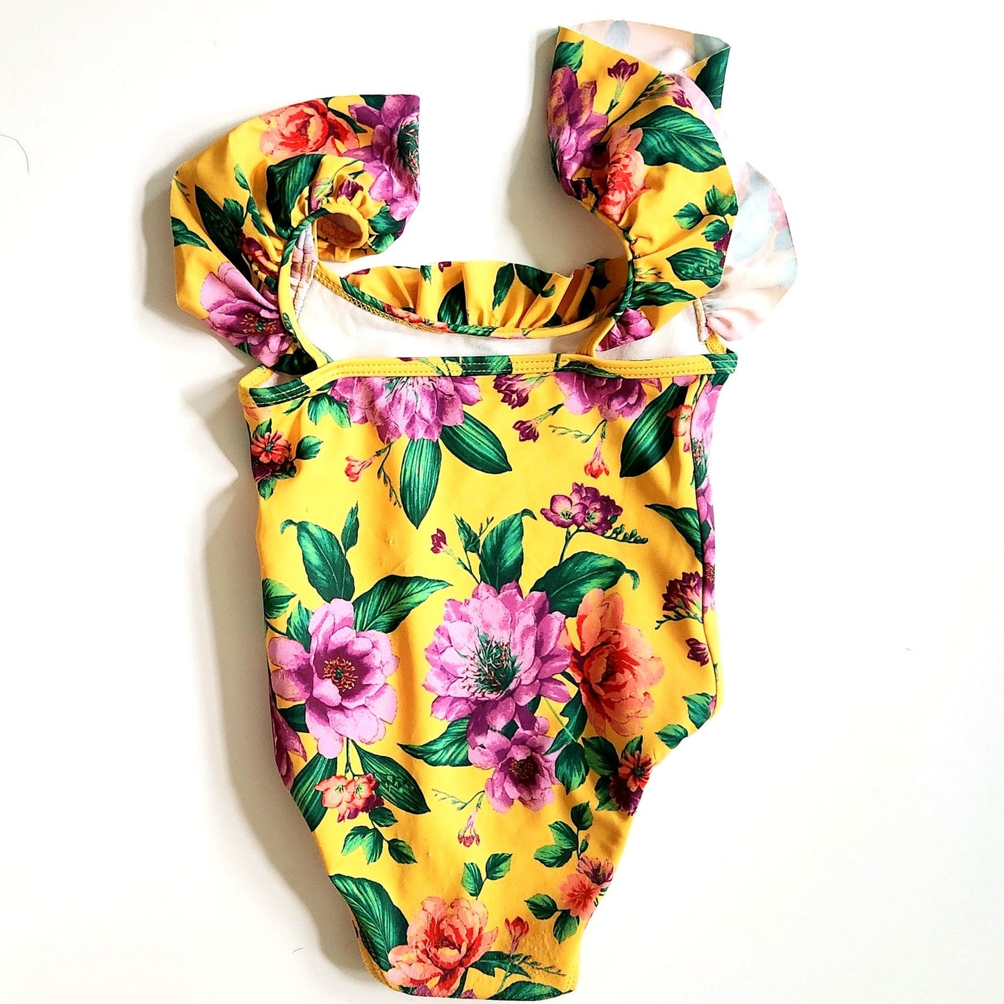 Janie and Jack Girls Floral Ruffle Swim Cover-Up & Recycled Flutter Sleeve Swimsuit Set 2T Solar Power Floral